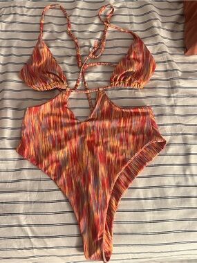 Girls Orange Multicolor Strappy One-Piece Bodysuit